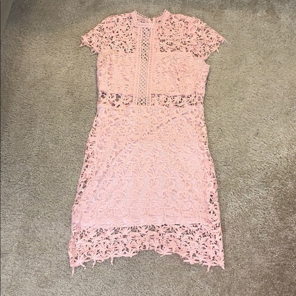 Just Me Dusty Blush Pink Lace Midi DRESS- Kentucky Derby - Picture 3 of 5